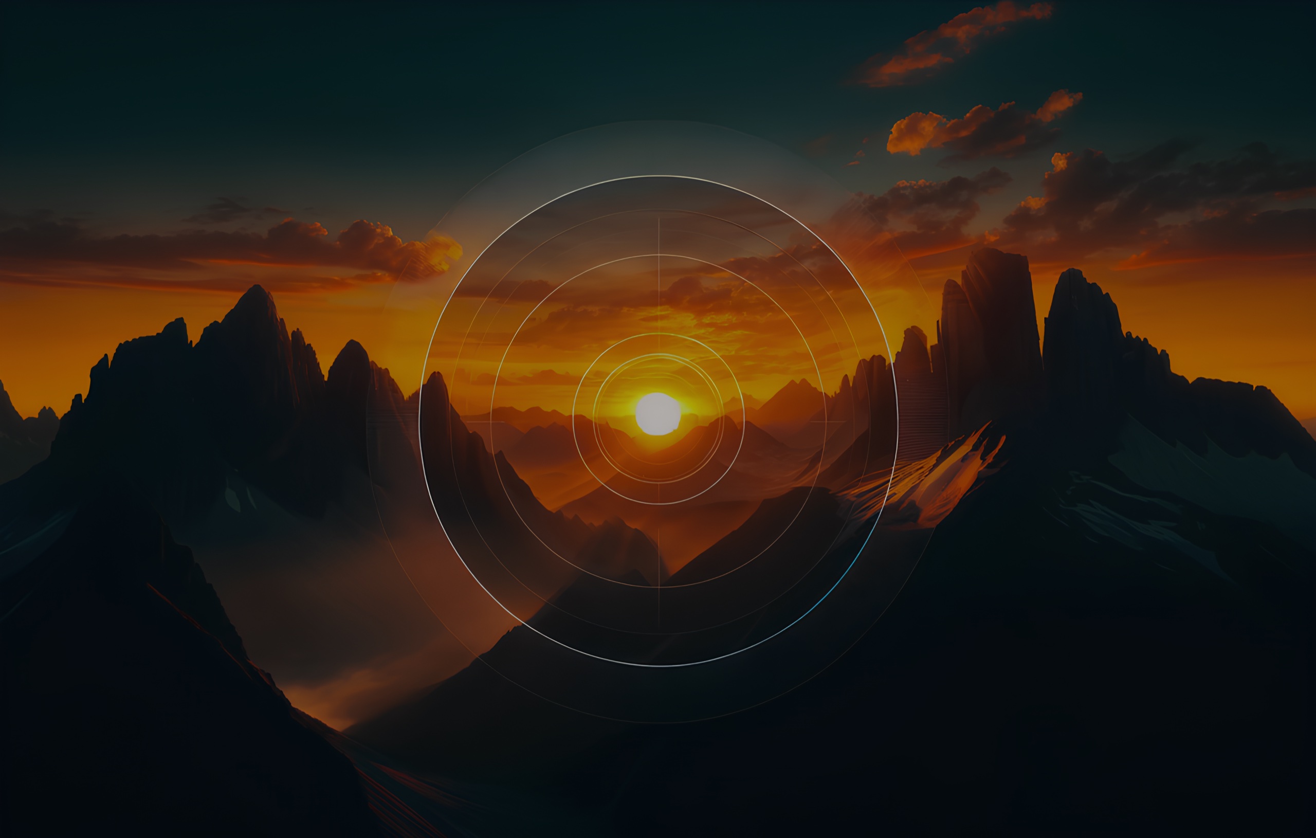 Sunset behind mountain.